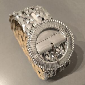 White House Black Market Silver and Tan Leather Belt